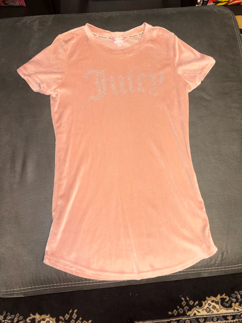 Juicy Couture Pink Velour Short Sleeve Sleep Shirt with Bling